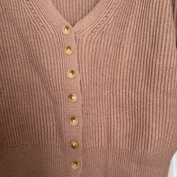Ribbed V-Neck Sweater with Button Detail - Picture 4 of 4